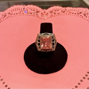 Sterling Silver .925 Large Princess Cut Morganite Band Ring SZ 7